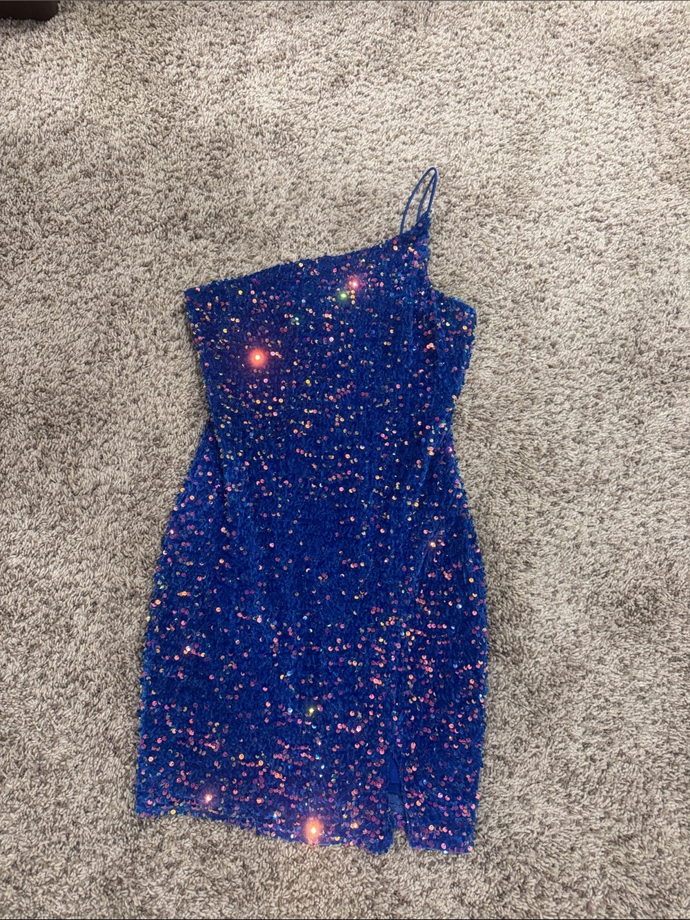One-Shoulder Royal Blue Sequin Party Dress